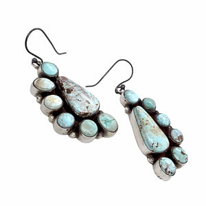 Native American Earrings - Navajo Dry Creek Turquoise Half Cluster Dangle French Hook Earrings -Anthony Skeet - Native American