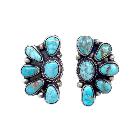 Image of Native American Earrings - Navajo Dry Creek Turquoise Half Cluster Design Post Earrings -Eleanor Largo - Native American