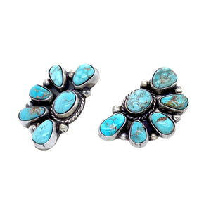 Native American Earrings - Navajo Dry Creek Turquoise Half Cluster Design Post Earrings -Eleanor Largo - Native American