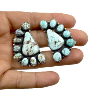 Native American Earrings - Navajo Dry Creek Turquoise Half Cluster Triangle Post Earrings -Anthony Skeet - Native American