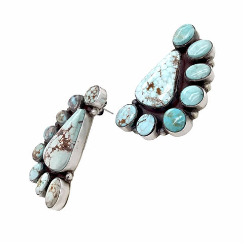 Image of Native American Earrings - Navajo Dry Creek Turquoise Half Cluster Triangle Post Earrings -Anthony Skeet - Native American