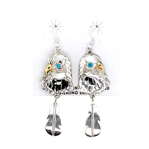 Native American Earrings - Navajo Eagle Feather Turquoise Sterling Silver & 12k Gold Fill Dangle Earrings