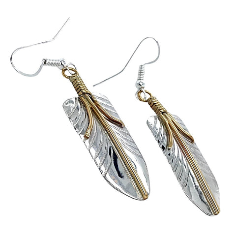 Navajo Feather 12K Gold Fill Sterling Silver Dangle Earrings - Melvin  Vandever