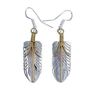 Native American Earrings - Navajo Feather 12K Gold Fill Sterling Silver Dangle Earrings - Melvin Vandever