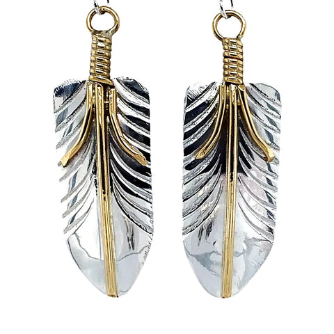 Image of Native American Earrings - Navajo Feather 12K Gold Fill Sterling Silver Dangle Earrings - Melvin Vandever