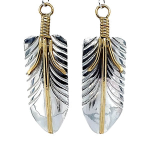 Native American Earrings - Navajo Feather 12K Gold Fill Sterling Silver Dangle Earrings - Melvin Vandever