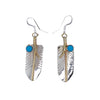 Native American Earrings - Navajo Feather 12K Gold Fill & Sterling Silver Turquoise (Medium Size) Dangle Earrings - Melvin Vandever - Native American