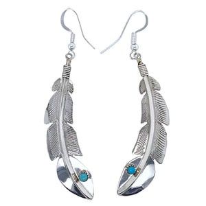 Native American Earrings - Navajo Feather Sleeping Beauty Turquoise Sterling Silver Dangle Earrings - Billy Long
