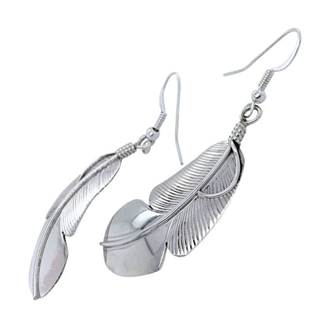 Image of Native American Earrings - Navajo Feather Sterling Silver Dangle Earrings