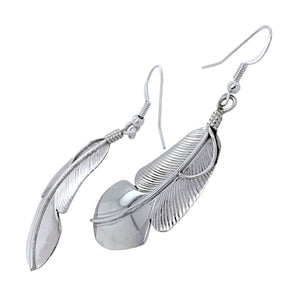 Native American Earrings - Navajo Feather Sterling Silver Dangle Earrings