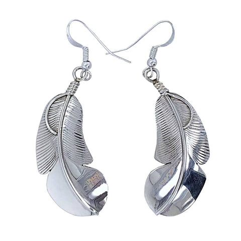 Image of Native American Earrings - Navajo Feather Sterling Silver Dangle Earrings