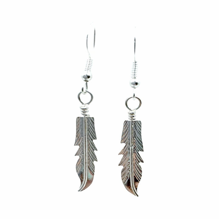 Native American Earrings - Navajo Feather Sterling Silver Dangle Earrings - Barney - Native American