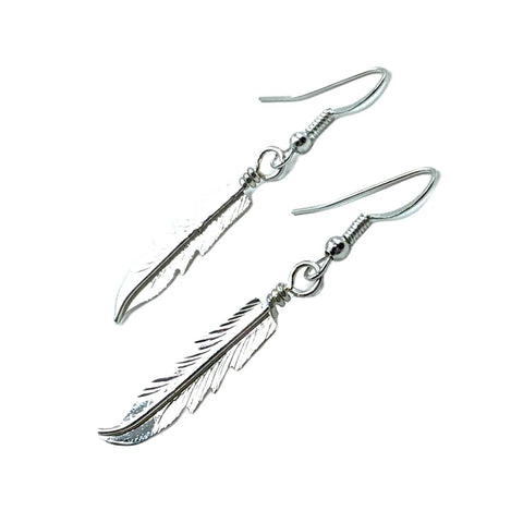 Native American Earrings - Navajo Feather Sterling Silver Dangle Earrings - Barney - Native American
