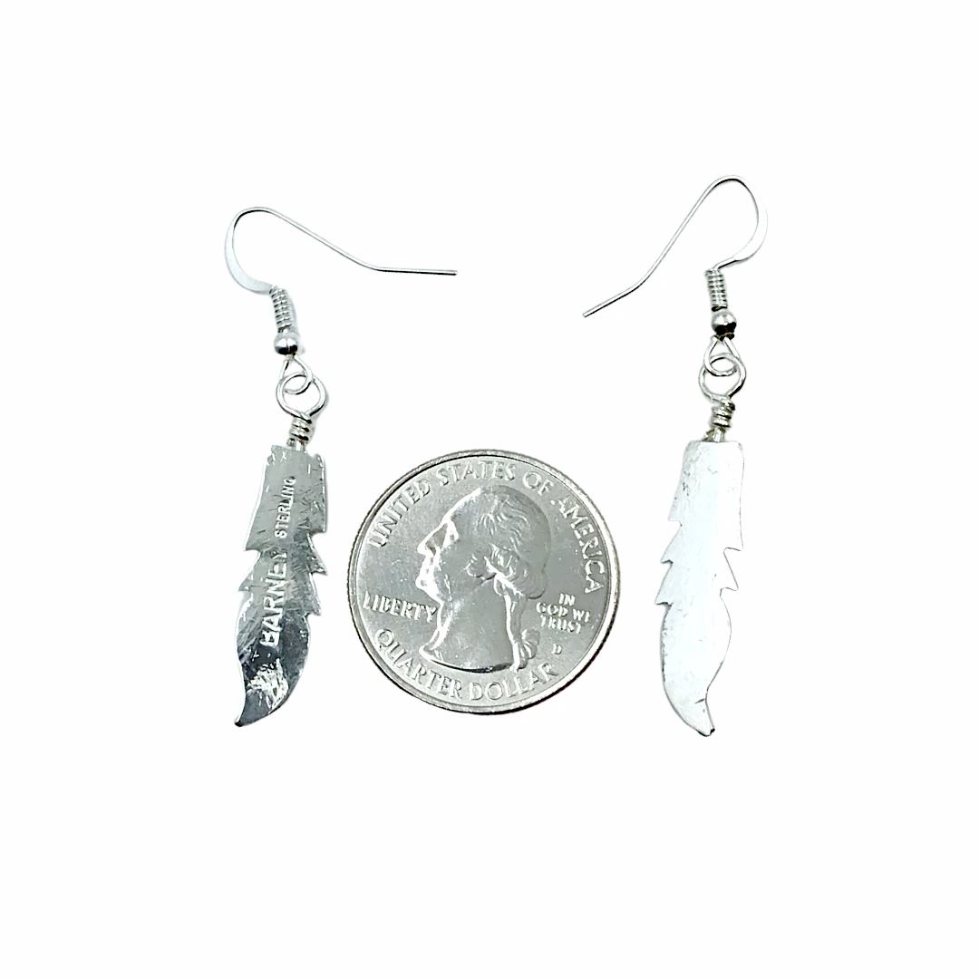 Native American Earrings - Navajo Feather Sterling Silver Dangle Earrings - Barney - Native American