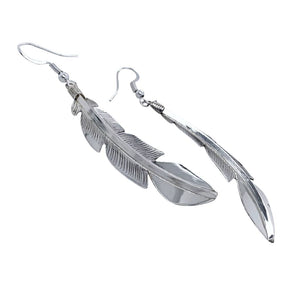 Native American Earrings - Navajo Feather Sterling Silver Dangle Earrings - Billy Long