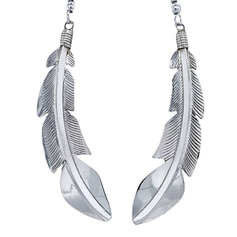 Image of Native American Earrings - Navajo Feather Sterling Silver Dangle Earrings - Billy Long