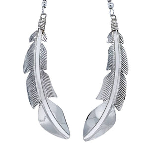 Native American Earrings - Navajo Feather Sterling Silver Dangle Earrings - Billy Long