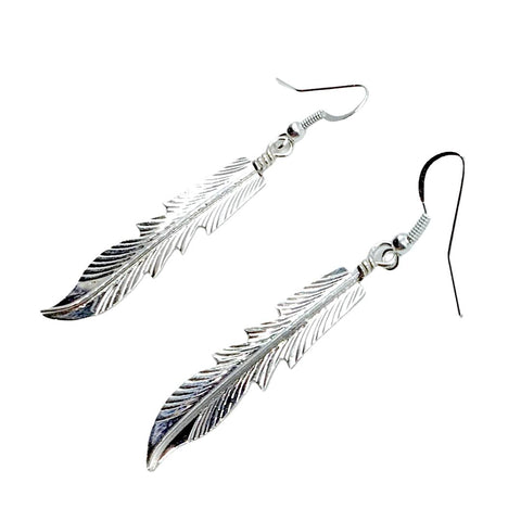 Image of Native American Earrings - Navajo Feather Sterling Silver Long Dangle Earrings - Native American
