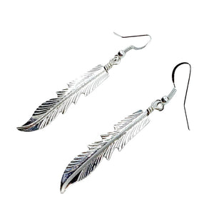 Native American Earrings - Navajo Feather Sterling Silver Long Dangle Earrings - Native American