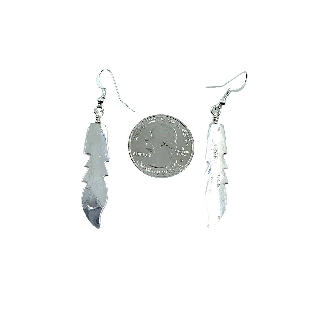 Native American Earrings - Navajo Feather Sterling Silver Long Dangle Earrings - Native American