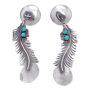 Native American Earrings - Navajo Feather Sterling Silver  Turquoise Earrings