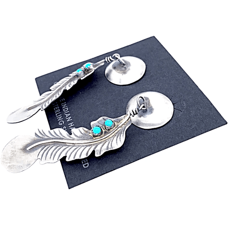 Image of Native American Earrings - Navajo Feather Sterling Silver  Turquoise Earrings