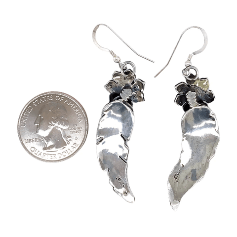 Image of Native American Earrings - Navajo Feathers And Flowers Sterling Silver Earrings