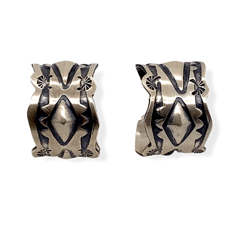 Image of Native American Earrings - Navajo Hand-Stamped Sterling Silver Hoops