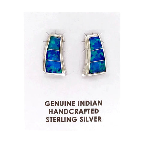 Image of Native American Earrings - Navajo Inlaid Created Opal Sterling Post Earrings - Nathaniel Johnson