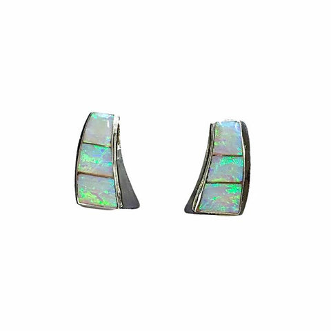 Image of Native American Earrings - Navajo Inlaid Created Opal Sterling Silver Post Earrings - Native American