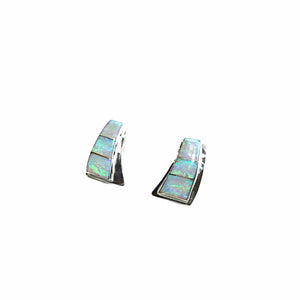 Native American Earrings - Navajo Inlaid Created Opal Sterling Silver Post Earrings - Native American