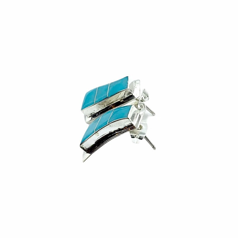 Native American Earrings - Navajo Inlaid Sleeping Beauty Turquoise Sterling Silver Post Earrings - Native American