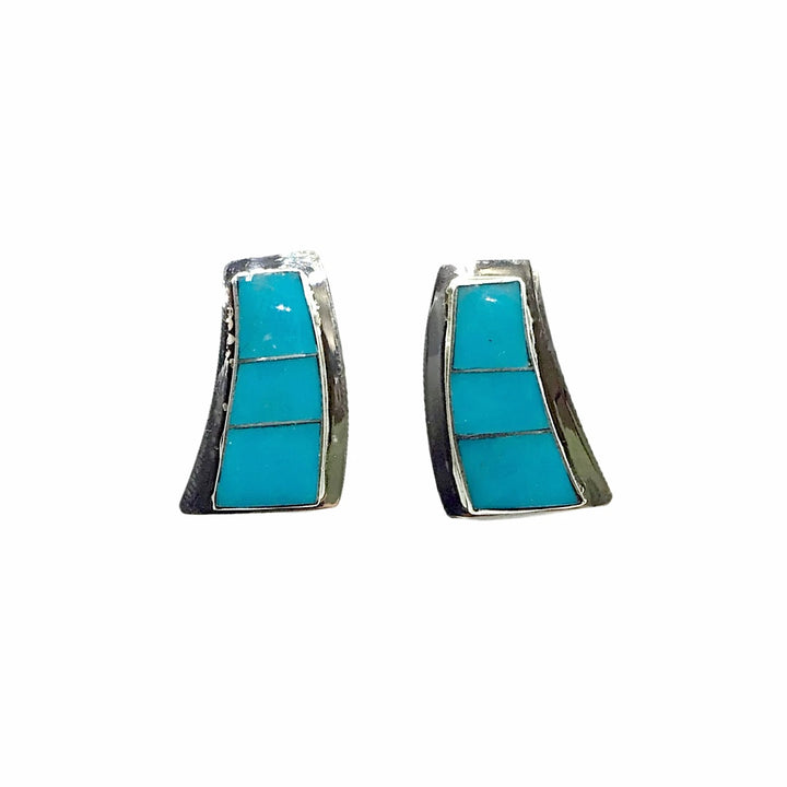 Native American Earrings - Navajo Inlaid Sleeping Beauty Turquoise Sterling Silver Post Earrings - Native American