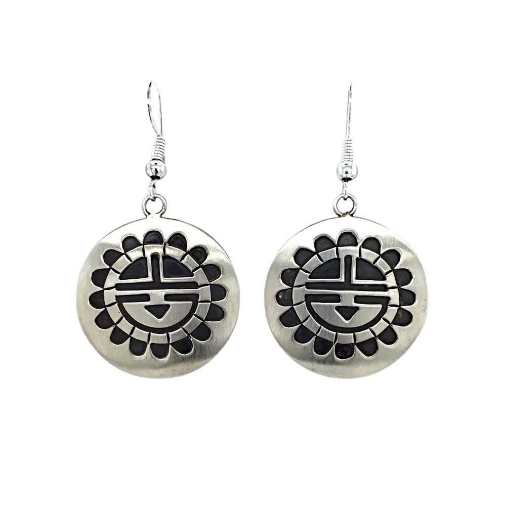 Native American Earrings - Navajo Kachina Stamped Sterling Silver Earrings - Stanley Gene - Native American