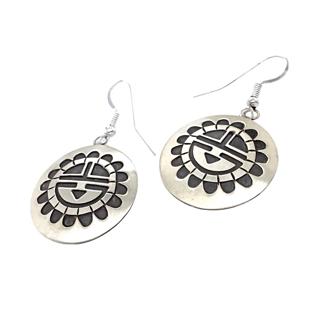 Native American Earrings - Navajo Kachina Stamped Sterling Silver Earrings - Stanley Gene - Native American