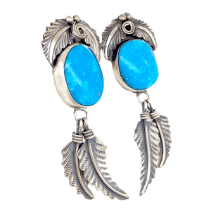 Native American Earrings - Navajo Kingman Turquoise Feather Dangle Earrings