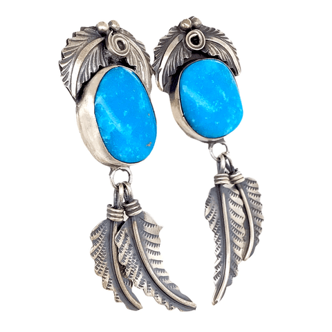 Image of Native American Earrings - Navajo Kingman Turquoise Feather Dangle Earrings