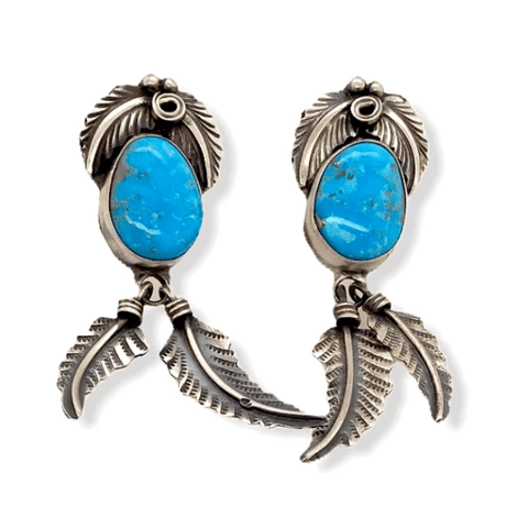 Image of Native American Earrings - Navajo Kingman Turquoise  Feather Earrings