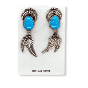 Native American Earrings - Navajo Kingman Turquoise  Feather Earrings