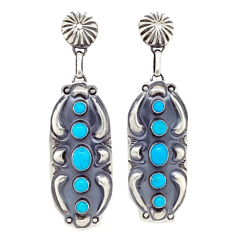 Image of Native American Earrings - Navajo Kingman Turquoise Oxidized Sterling Stud Earrings - Jeff James