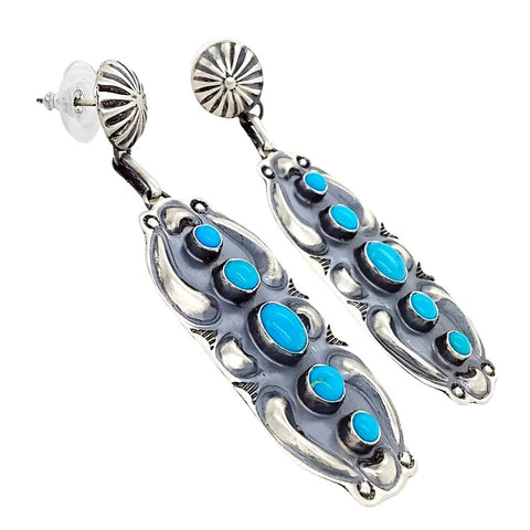 Image of Native American Earrings - Navajo Kingman Turquoise Oxidized Sterling Stud Earrings - Jeff James