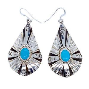 Native American Earrings - Navajo Kingman Turquoise Sterling Silver Teardrop Dangle Earrings