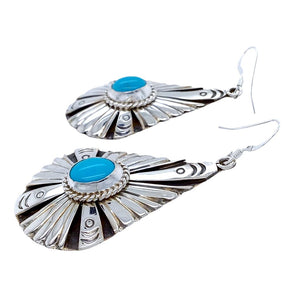 Native American Earrings - Navajo Kingman Turquoise Sterling Silver Teardrop Dangle Earrings