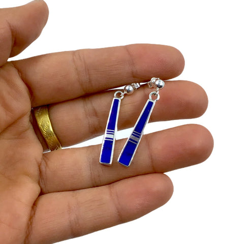 Image of Native American Earrings - Navajo Lapis Inlay Post Dangle Earrings - Rick Tolino - Native American