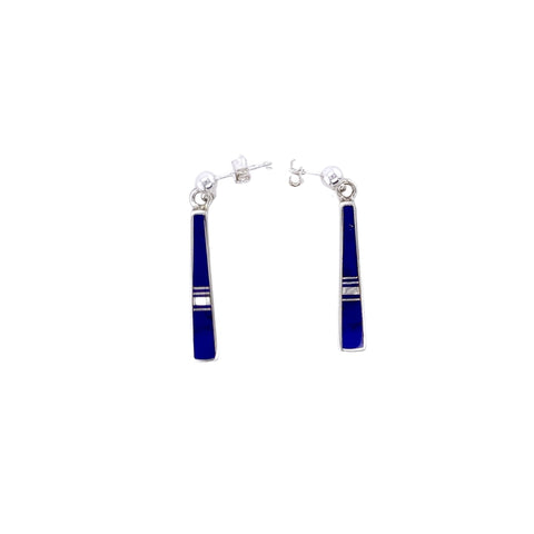 Image of Native American Earrings - Navajo Lapis Inlay Post Dangle Earrings - Rick Tolino - Native American