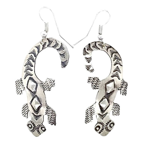 Image of Native American Earrings - Navajo Lizard Oxidized Sterling Silver Dangle Earrings - Tim Yazzie