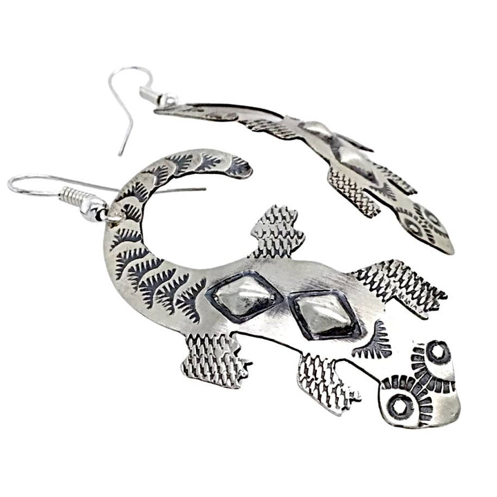 Native American Earrings - Navajo Lizard Oxidized Sterling Silver Dangle Earrings - Tim Yazzie