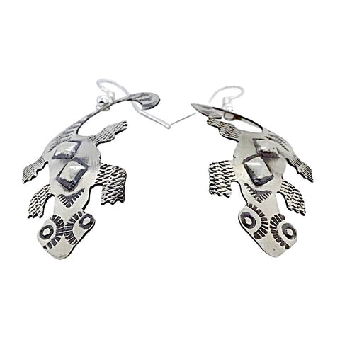 Image of Native American Earrings - Navajo Lizard Oxidized Sterling Silver Dangle Earrings - Tim Yazzie