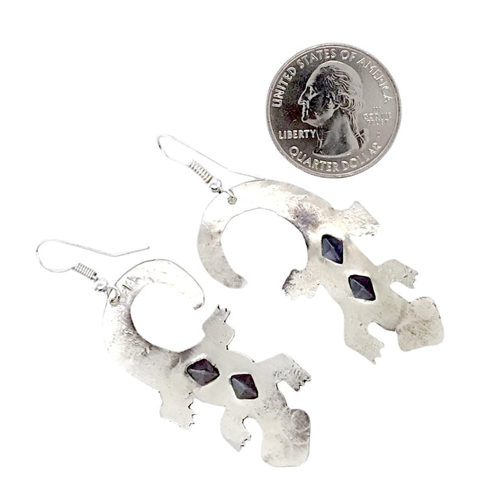 Native American Earrings - Navajo Lizard Oxidized Sterling Silver Dangle Earrings - Tim Yazzie