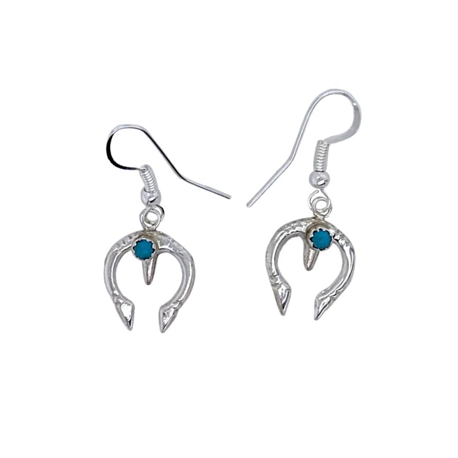 Native American Earrings - Navajo Mini Naja Turquoise Sterling Silver Earrings - Native American